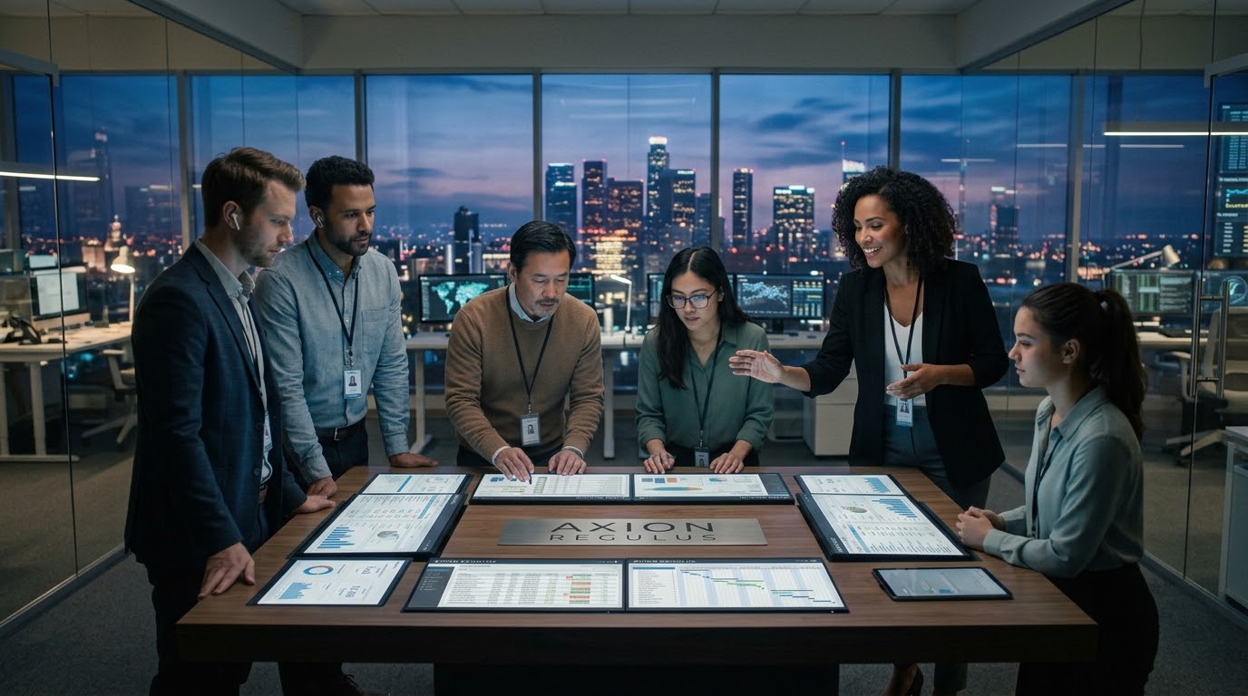 Team reviewing compliance reports together in a meeting room