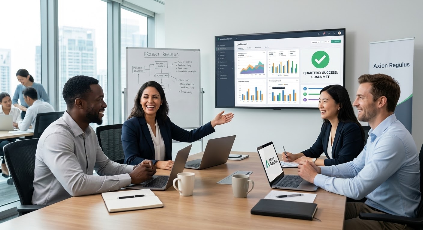 Compliance and risk team reviewing flagged content together in a meeting room